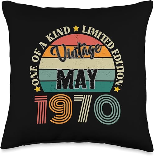 Vintage Birthday Retro Limited Edition Retro Gifts 54 años Vintage Mayo 1970 54th Birthday Retro Throw Pillow, 16 x 16, multicolor