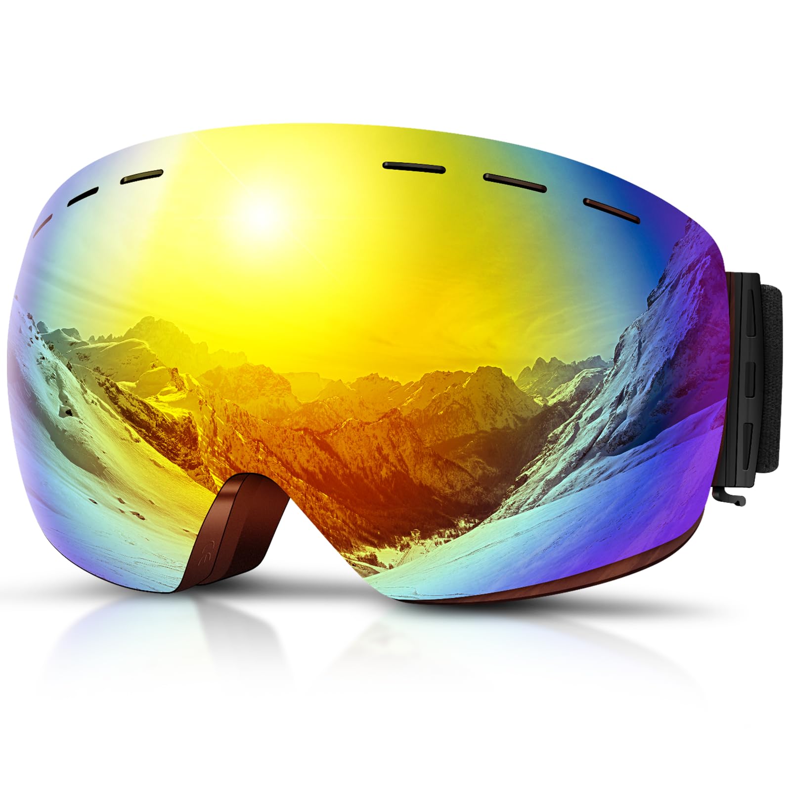 DADA-PRO Occhiali da sci Uomo Donna, Goggles per snowboard sopra gli occhiali OTG Anti-Appannamento, Goggles da sci senza cornice 100% Protezione UV