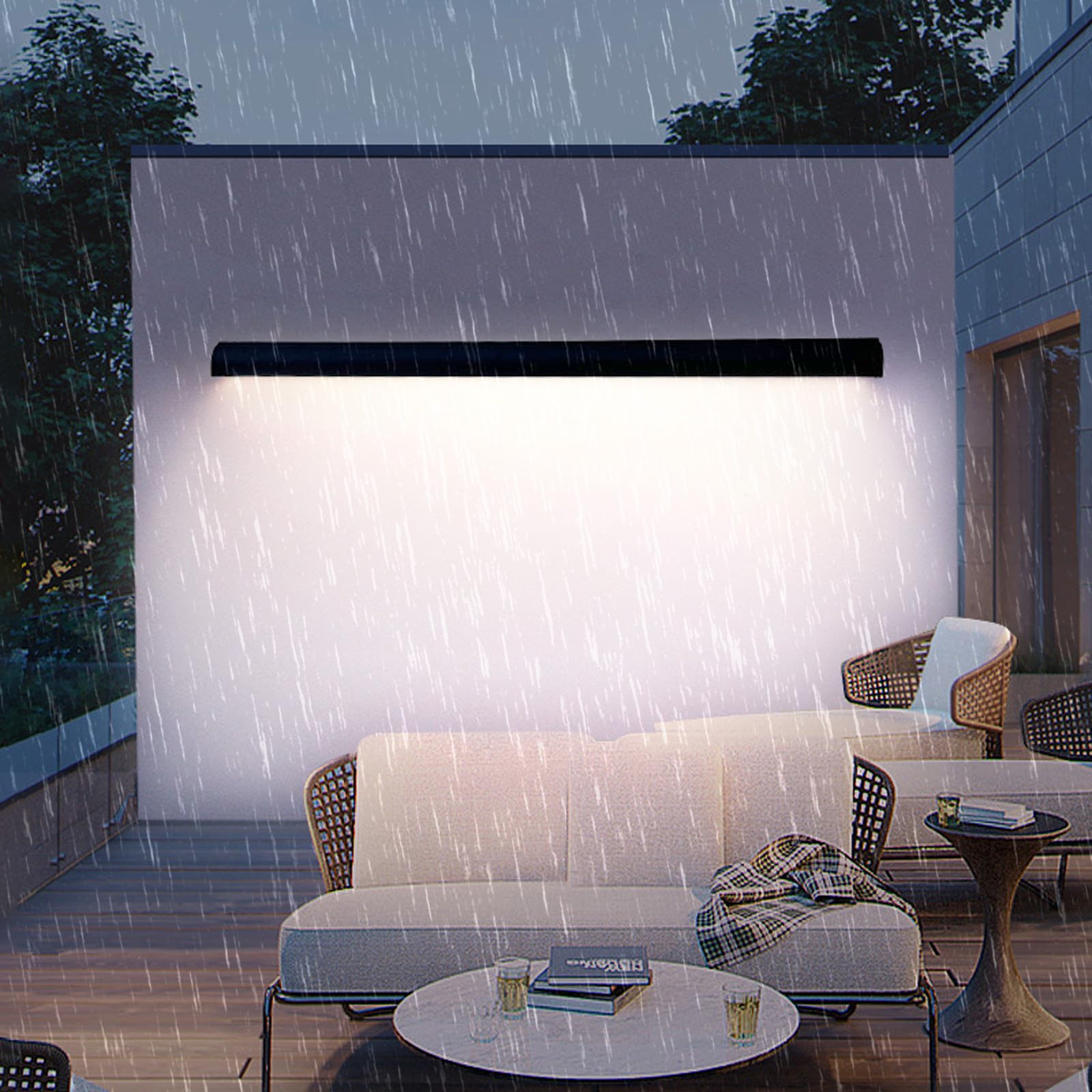 HCZKIUJY Outdoor LED Wall Light, IP65 Waterproof Wall Sconce - Long Weatherproof Wall Lamp for Yard, Balcony, Hallway, Porch, Garden (Blackwhite Light-150cm)