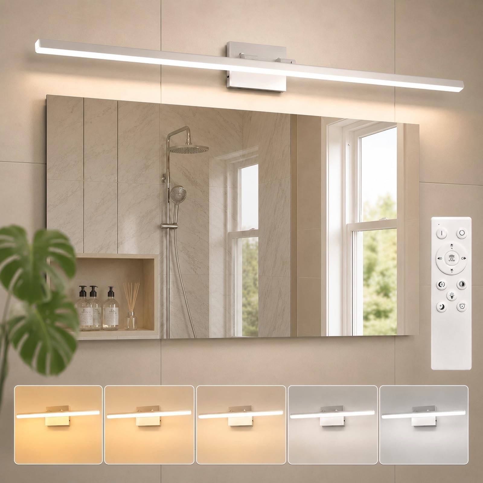 L LOHAS LED 48 Inch Vanity Light Bar Over Mirror Nickel 5CCT Remote Control