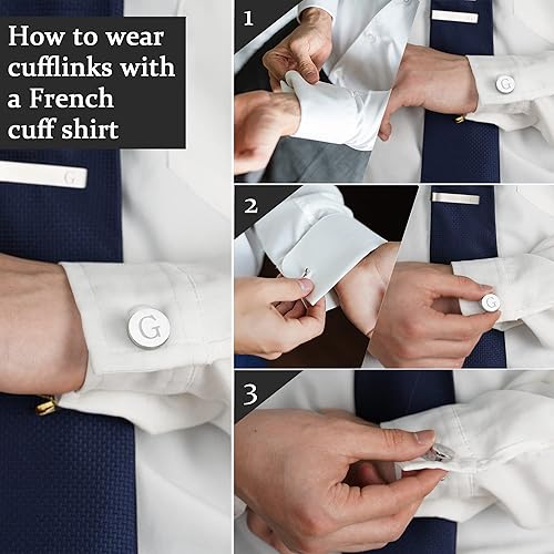 Miniatura 5 de LOYALLOOK 4Pcs Stainless Steel Engraved Initial Cufflinks and Tie Bar Money Clip Set Personalized Button Shirt Initials Tie Clip Alphabet Letter A-Z