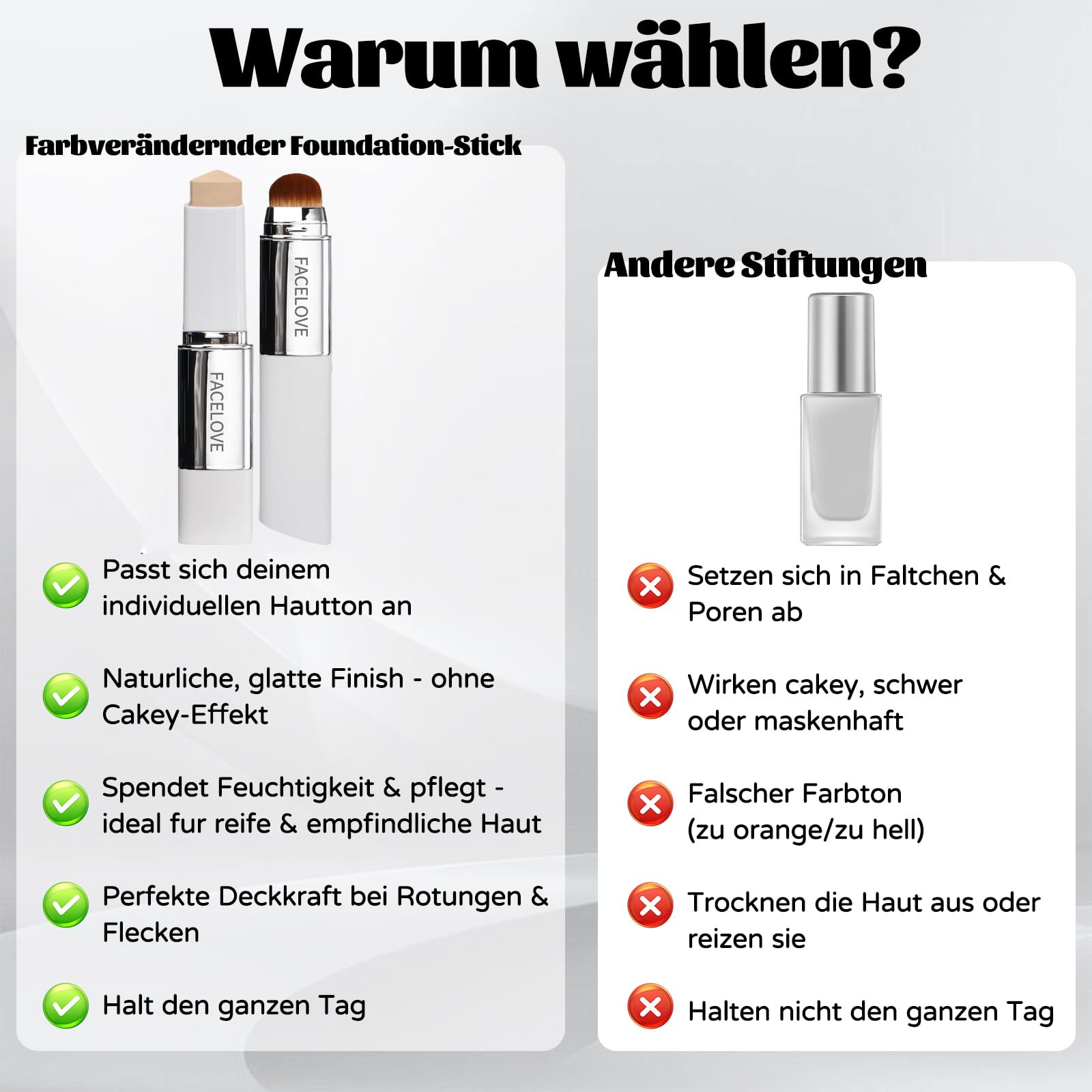 Facelove Foundation Stick mit Pinsel, 2026 Facelove Veränderbares Foundation-duo mit lsf 15, 12 Stunden Halt und Natürlicher, Feuchtigkeitsspendender für Alle Hauttypen (Natürlicher Teint) - 5