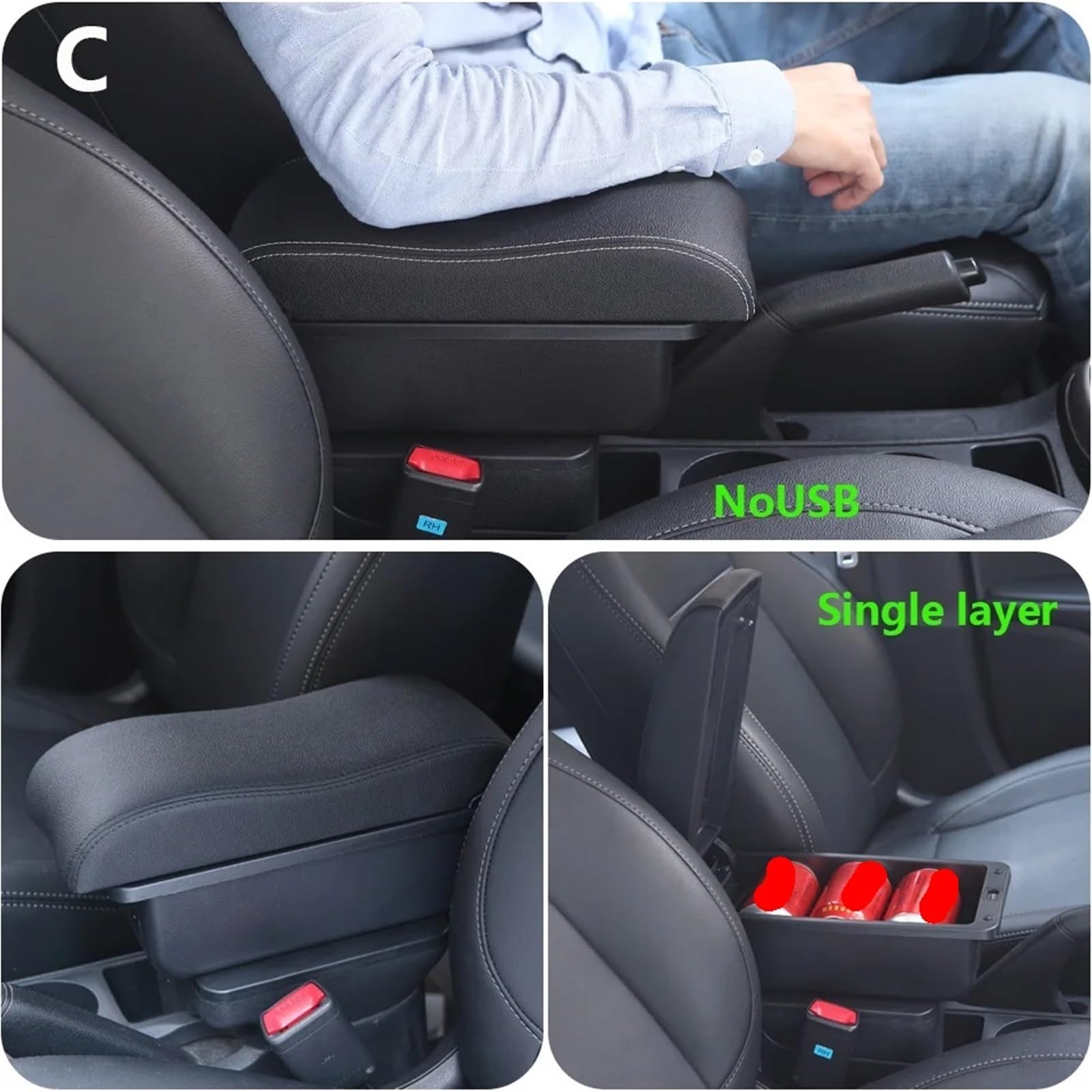 Armsteun Richter Bush Podłokietnik Box Fit For Skoda Fabia II 2 Car Armrest 2008-2014 Zakrzywiona powierzchnia PU Leather Car Storage Box(C3 Black white NOUSB)