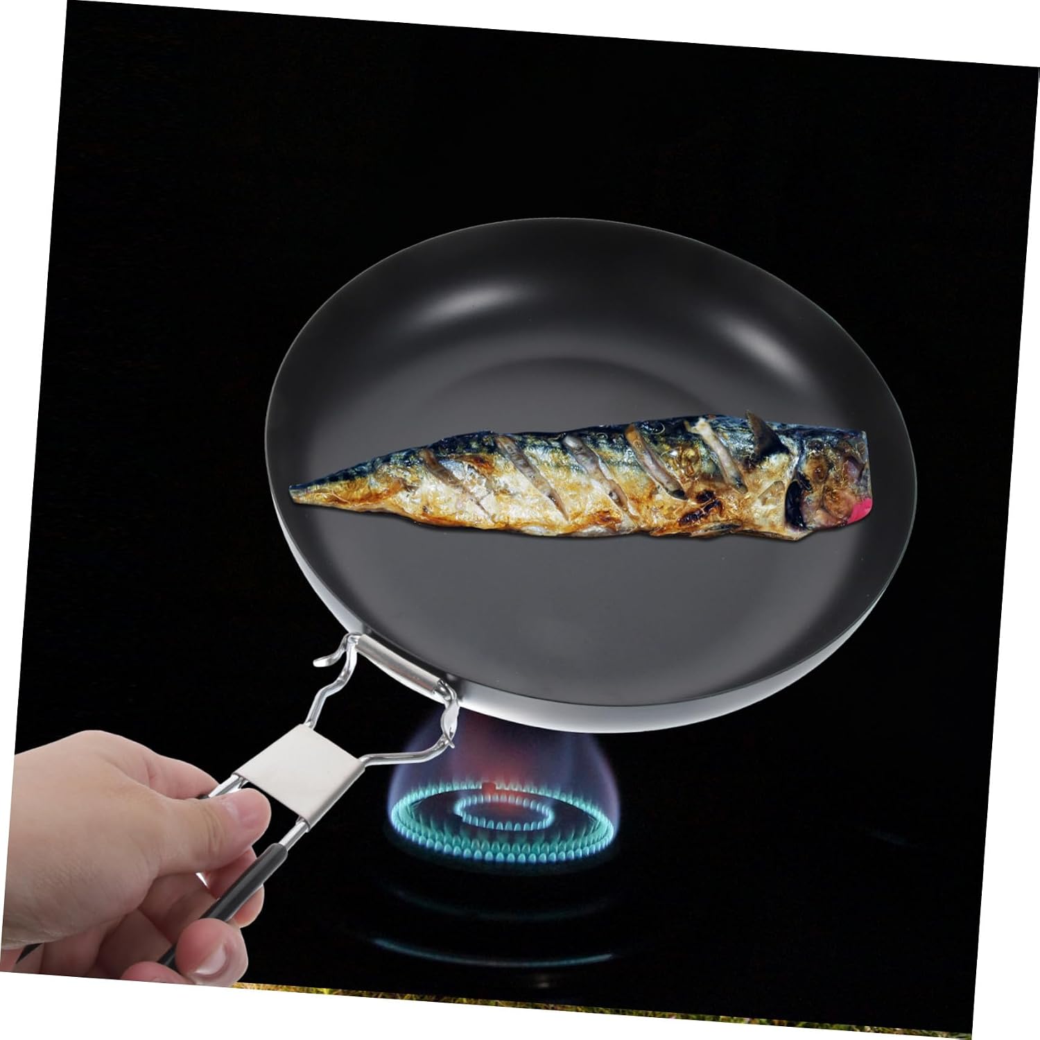 Portable Non-Stick Iron Frying Pan Folding Outdoor Camping Cookware Cooking Pan for Hiking Backpacking Practical Lightweight Camping Utensils