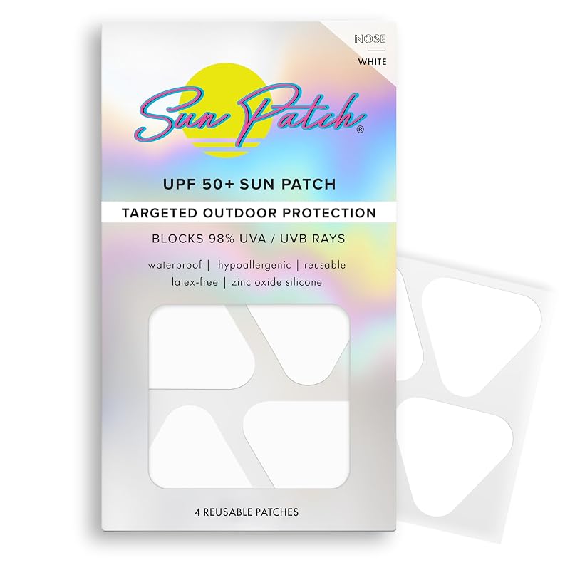 Sun Patch Adesivos de silicone para o rosto, cor branca, Pacote com 4 formatos para o nariz