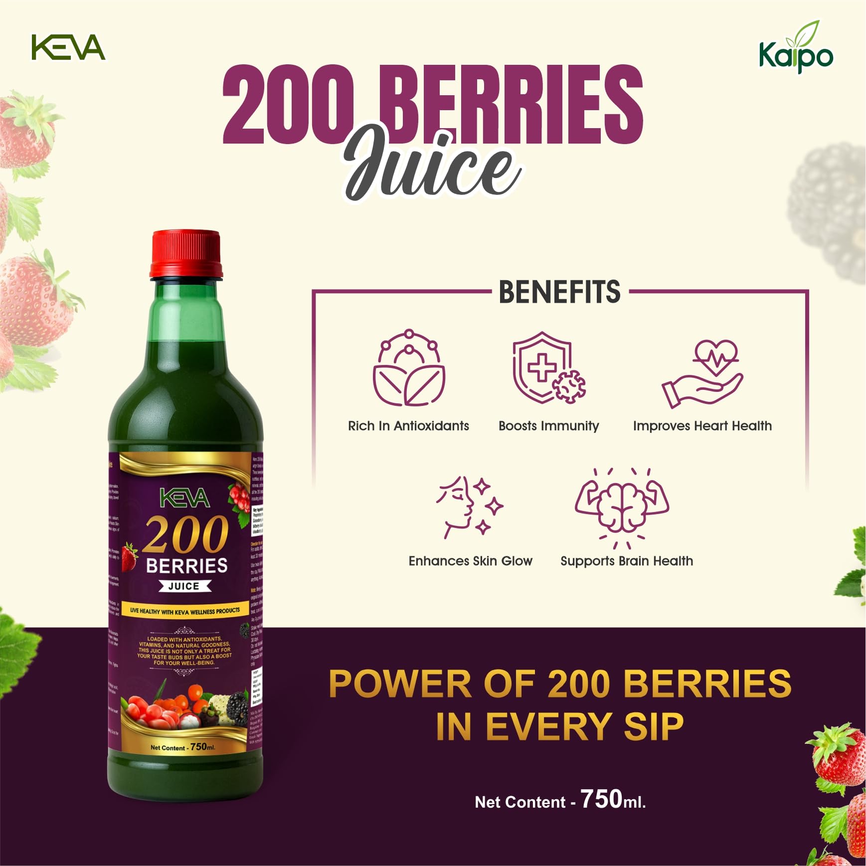 Keva 200 Berries Juice, Antioxidant Rich Mixed Berry Juice, 750ml