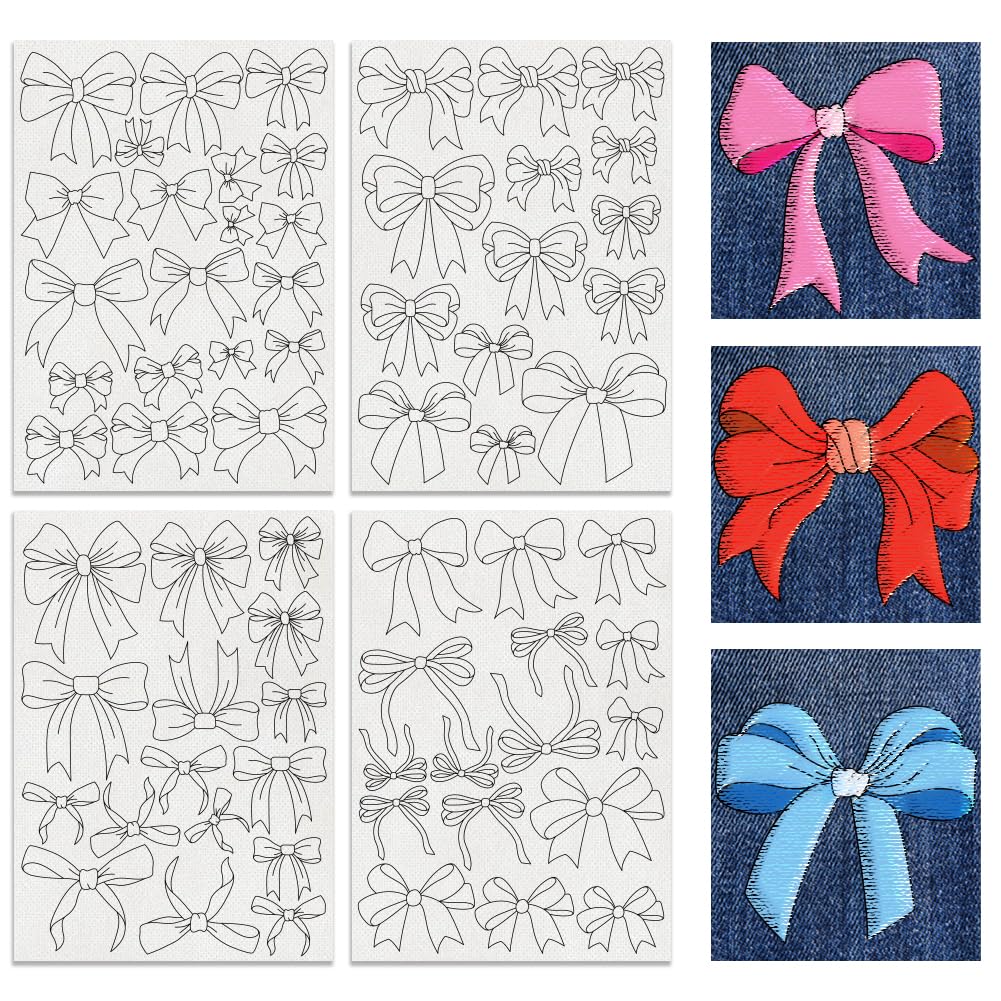 BENECREAT 4 Sheets Bow Water Soluble Embroidery Stabilizers, 36pcs Embroidery Paper with Pre-Printed Sewing Embroidery Stabilizers for Embroidery Hand Sewing Lover Beginners