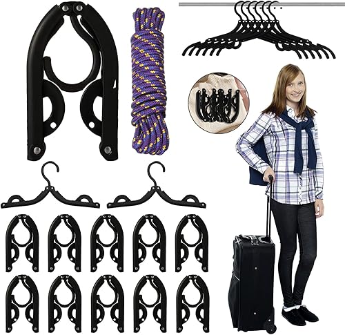 Miniatura 8 de 20 perchas de viaje plegables negras  Perchas de ropa plegables portátiles de carga ligera, accesorios de viaje de alto rodamiento, estante de