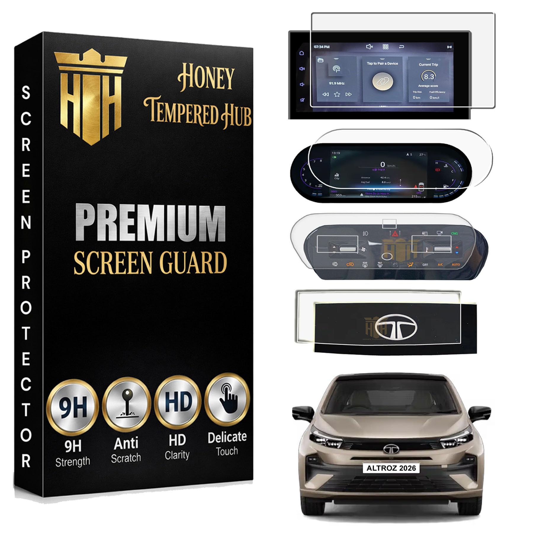 (4 PACK) Screen Guard For TATA ALTROZ 2026 Facelift / PURE & PURE S / 8 Inch Infotainment + 4 Inch Instrument Cluster + AC Vent + Steering Protector /Anti Scratch / Anti Fingerprint / altroz2026 Car Display Accessories [Not Tempered Glass]-image-40