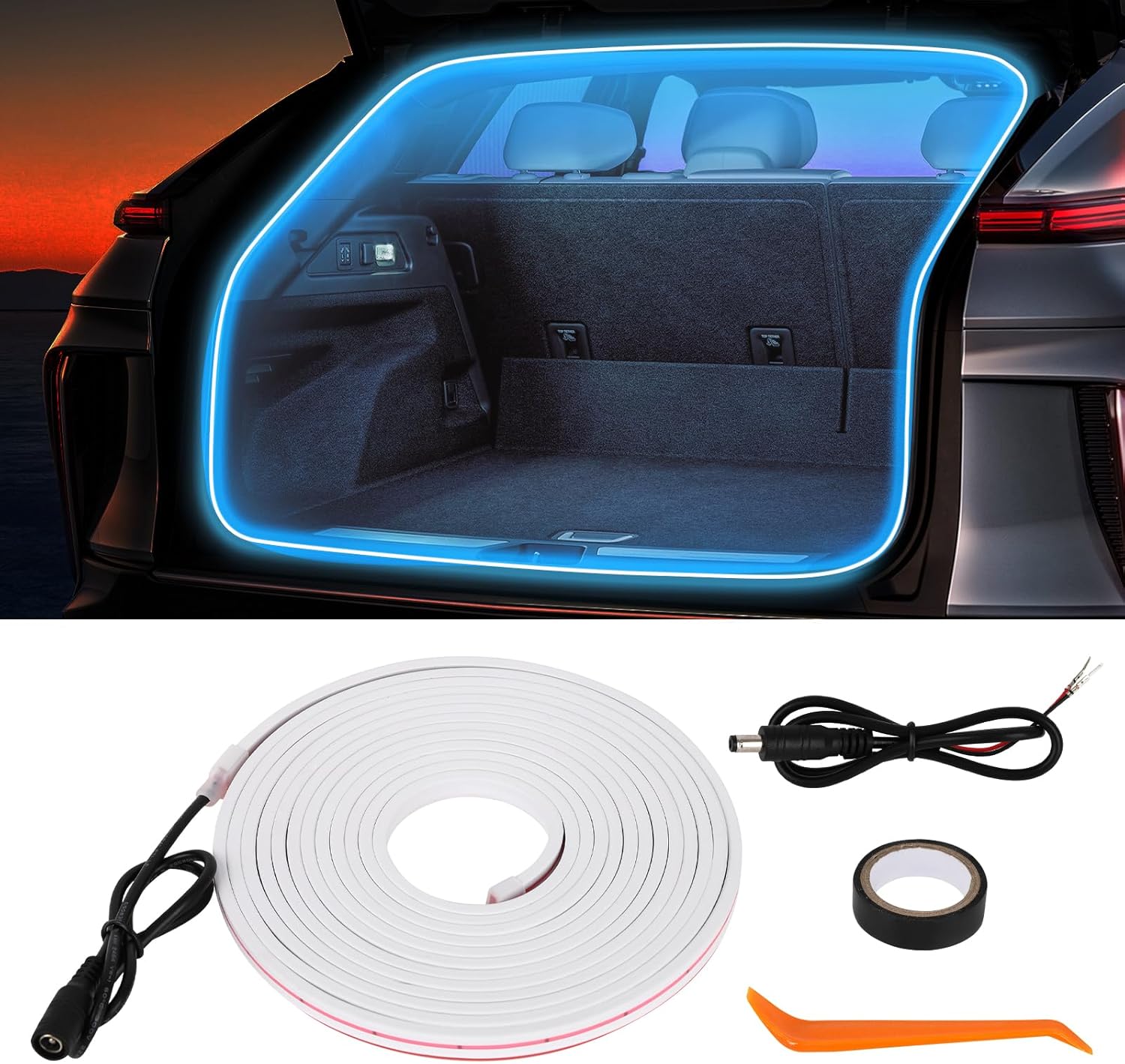 HOLDCY Car LED Strip Lights - Trunk Cargo Ambient Lighting, Pink 10000K, 177.16 inches Flexible Cuttable LED Light Strip, Easy Install, Waterproof, Universal Fit for Car Trunks, SUVs, and Vans