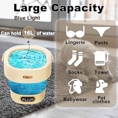 Miniatura 2 de Lavadora de ropa interior, 16L 5.1 lbs Mini lavadora portátil Washecon 3 modos de limpieza profunda de ropa interior, calcetines, toalla, Lavadora