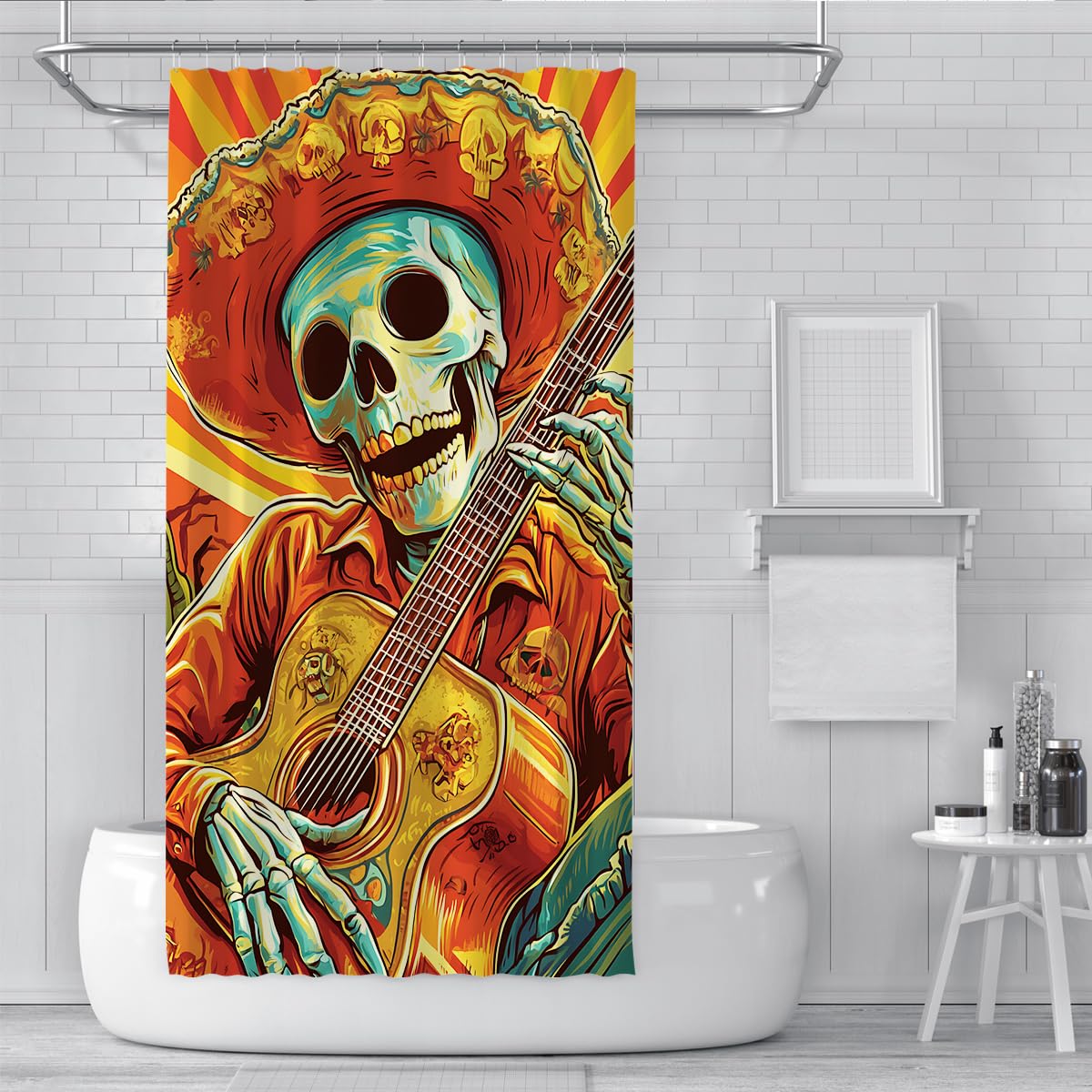 Tende Doccia Teschio Zucchero Giallo Messicano Day of The Dead 200x200cm