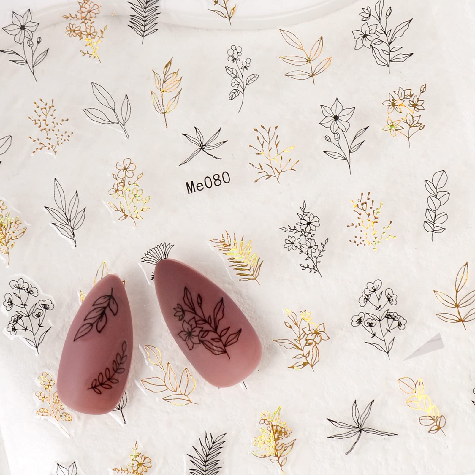 Stickers Déco Pour Ongles – Art Nail – Bouquet Floral Stylisé Noir – Autocollants Décoratifs – Neuf Sous Emballage