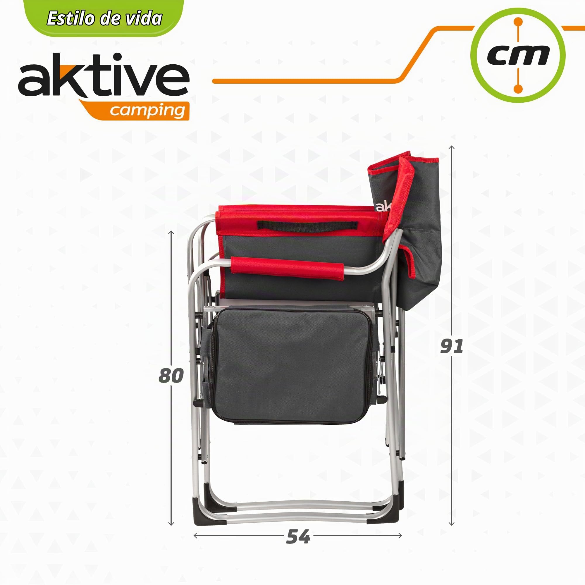 AKTIVE 63000 - Silla Plegable Camping portátil con Soporte ara Botellas y Bolsa térmica, Silla Camping Plegable 61x48x92,5cm, Resistente y Ligera, Silla Director Plegable antivuelco