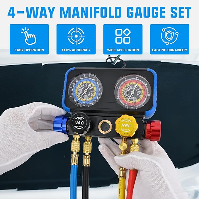 Set de Manómetros Nilight 4 Vías para R1234yf R134a R404A miniatura 3