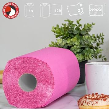 Renova Pink Paper Towel Jumbo Roll Set 2 Rolls 2 Ply Sheets for Daily Kitchen Tasks, Strong Absorption, Compact Roll Design, Double-Faced Paper for Versatile Use, 120 Sheets per Roll