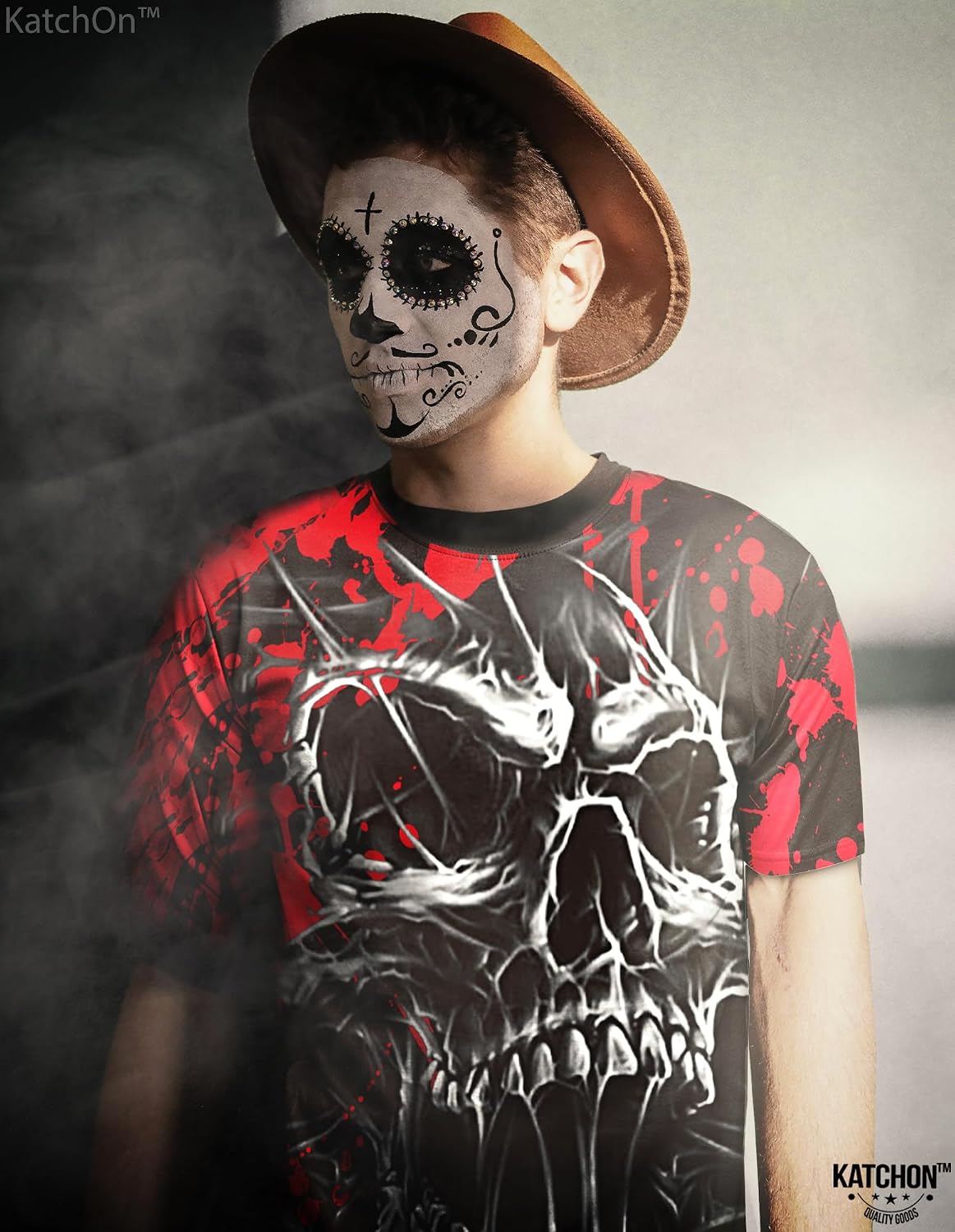 KatchOn, Graphic Skull Tshirts for Men - Skeleton Costume Men | Scary Halloween Tshirt for Men | Halloween Costumes for Men