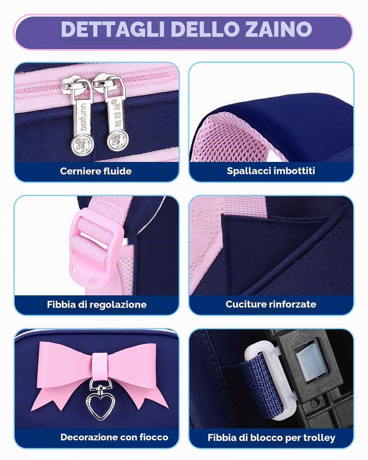 Amythe Zaino Trolley per Bambina Scuola Elementare Leggero, 6 Ruote Blu | Zaino Elementari Bambina con Carrello, Zaini Bambini 6-10 anni Idrorepellente con Fasce Riflettenti e Pettorina, Ritorno