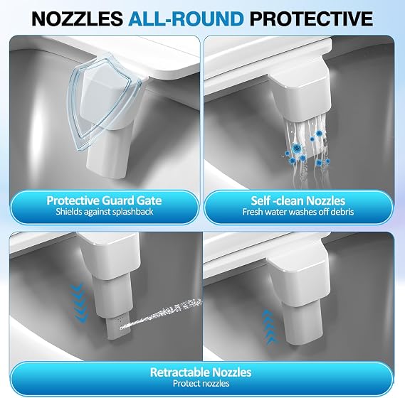 Non-Electric Bidet Attachment, Self-Clean Dual Nozzles, Adjustable Pressure