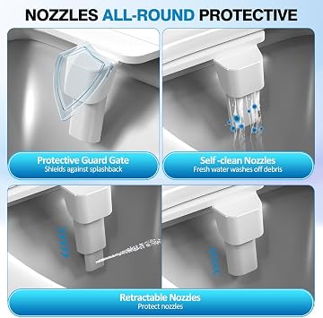 Non-Electric Bidet Attachment, Self-Clean Dual Nozzles, Adjustable Pressure