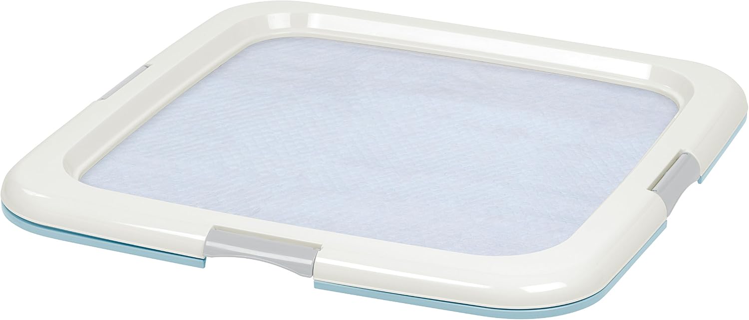 IRIS USA Large Pee Pad Tray for Puppy Training Pads, 22" x 23" or Larger Pee Pad Holder for Dog and Pet Training and Incontinence, Blue