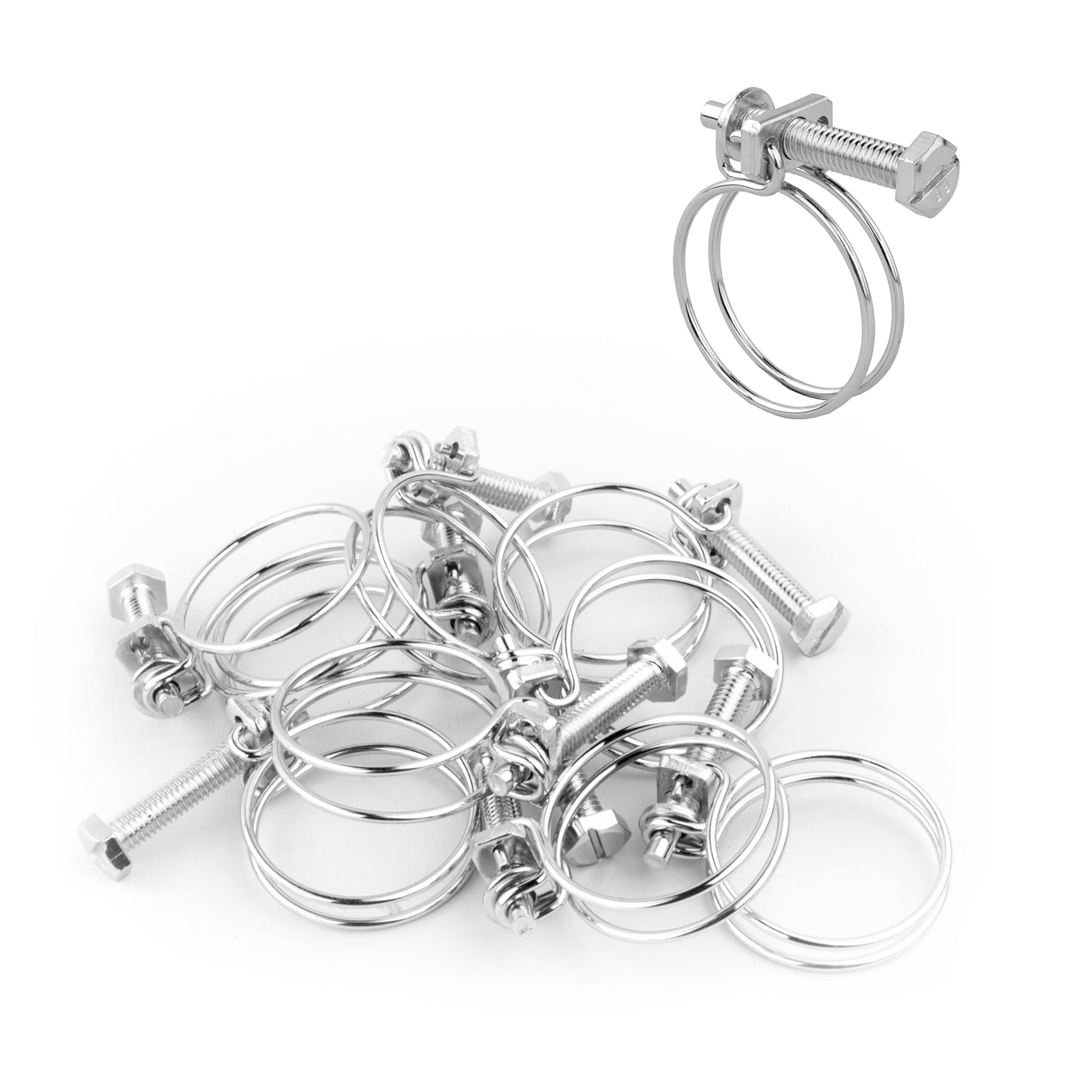 KCT 10 Pack - 24-28mm Double Wire Hose Pipe Clamps Universal Adjustable Metal Clips for Fuel/Air Line/Tube/Plumbing/Hosepipe
