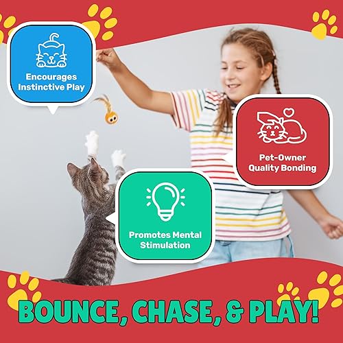 Miniatura 4 de Bouncy Tails Paquete de 5 pelotas hinchables interactivas con plumas naturales para gatos de interior y gatitos que aman jugar y divertirse.