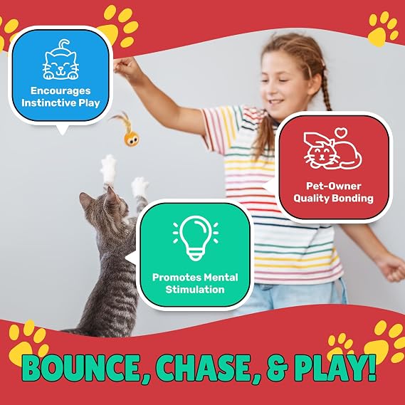 Bouncy Tails 15-Pack Cat Ball Toy with Natural Feathers, Interactive Cat Toys for Bored Indoor Adult Cats, Feather Cat Toy for Indoor Cats and Playful Kittens