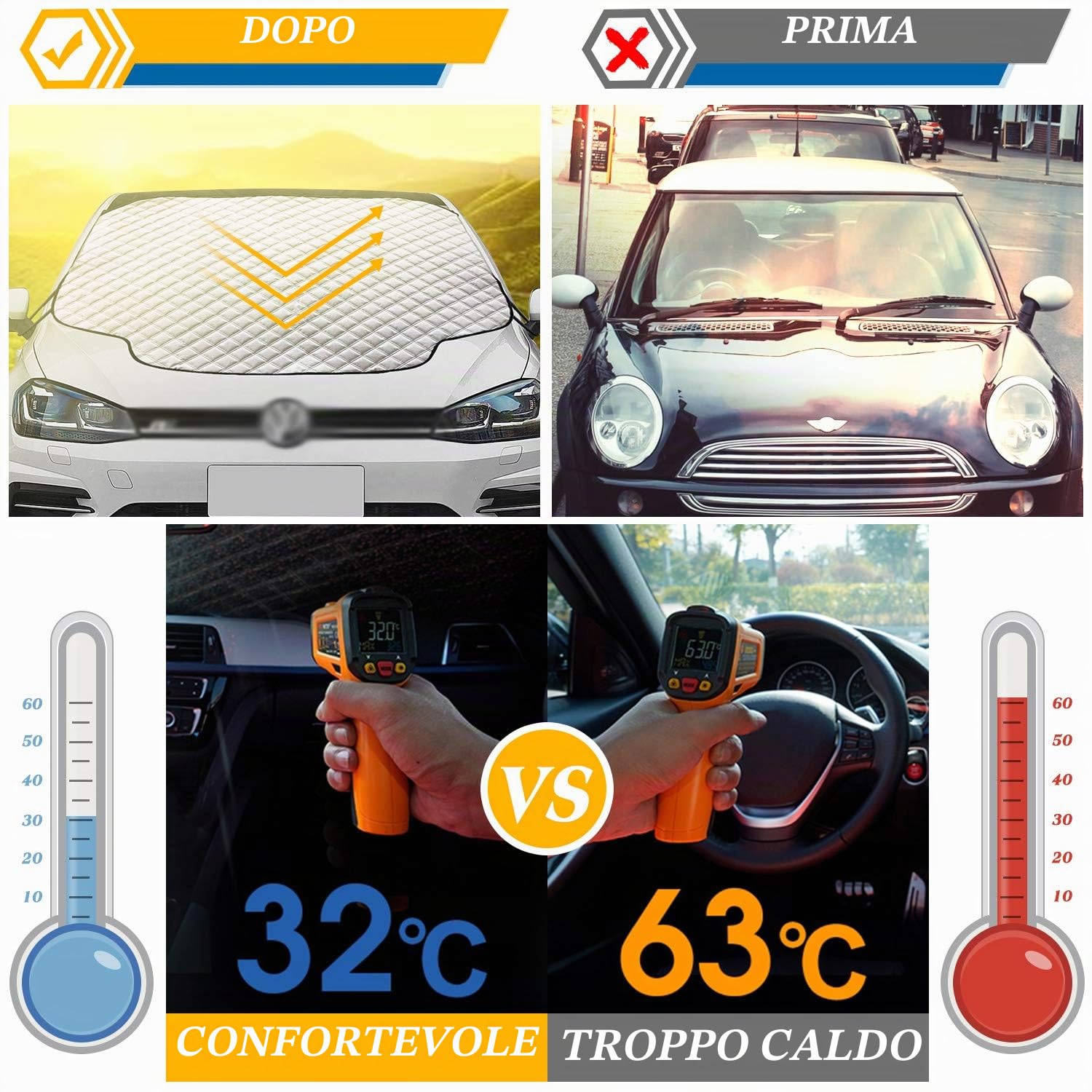 Copertura Parabrezza Auto,Parasole Auto Parabrezza Anteriore 3 magneti Ripiegabile Contro i Raggi UV per Auto, t roc, Jeep renegade, SUV, Furgoni 193 * 126cm Contro Neve Ghiaccio Gelo Polvere Sole