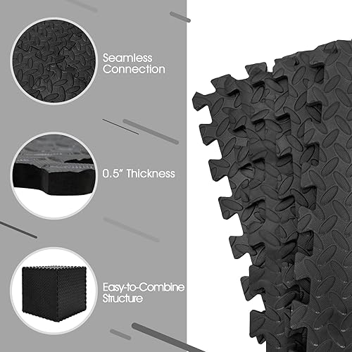 Miniatura 7 de Tangkula Alfombrillas de ejercicio de 12 azulejos con borde, tapetes protectores de espuma EVA antideslizantes, tapetes elásticos de juego de
