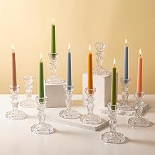 10 Pcs Clear Glass Taper Candle Holders Bulk Versatile Clear Glass Candlestick Holder Set of 10 Glass Candle Holder Candle Sticks Holder Decor for Holidays, Wedding, Birthday & Home Table Accents