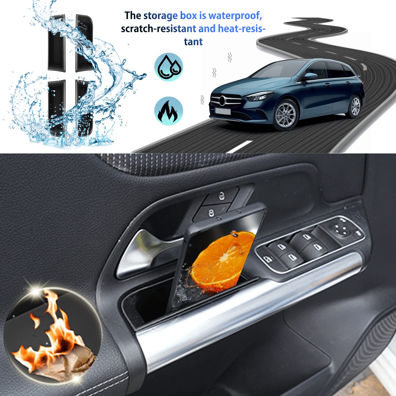 SHAOHAO Organizer Maniglia Porta per Mercedes GLB X247 / Classe B W247 2020-2025 2026 Vaschetta Portaoggetti Anteriore e Posteriore, Contenitore per Bracciolo Porta Accessori Interni (Set da 4)