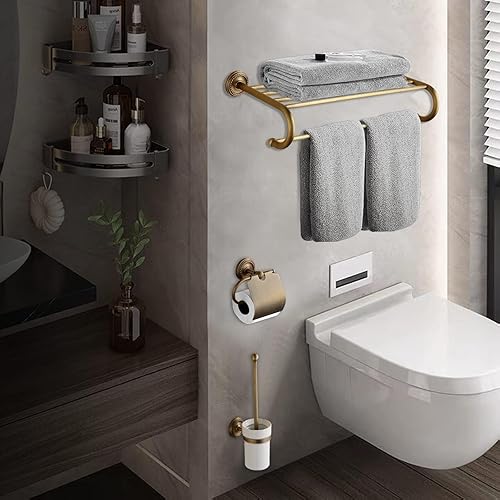 Miniatura 7 de TooCust - Juego de accesorios de baño de latón antiguo de 7 piezas, latón cepillado de 24 pulgadas, toallero doble y toallero, kit de accesorios de
