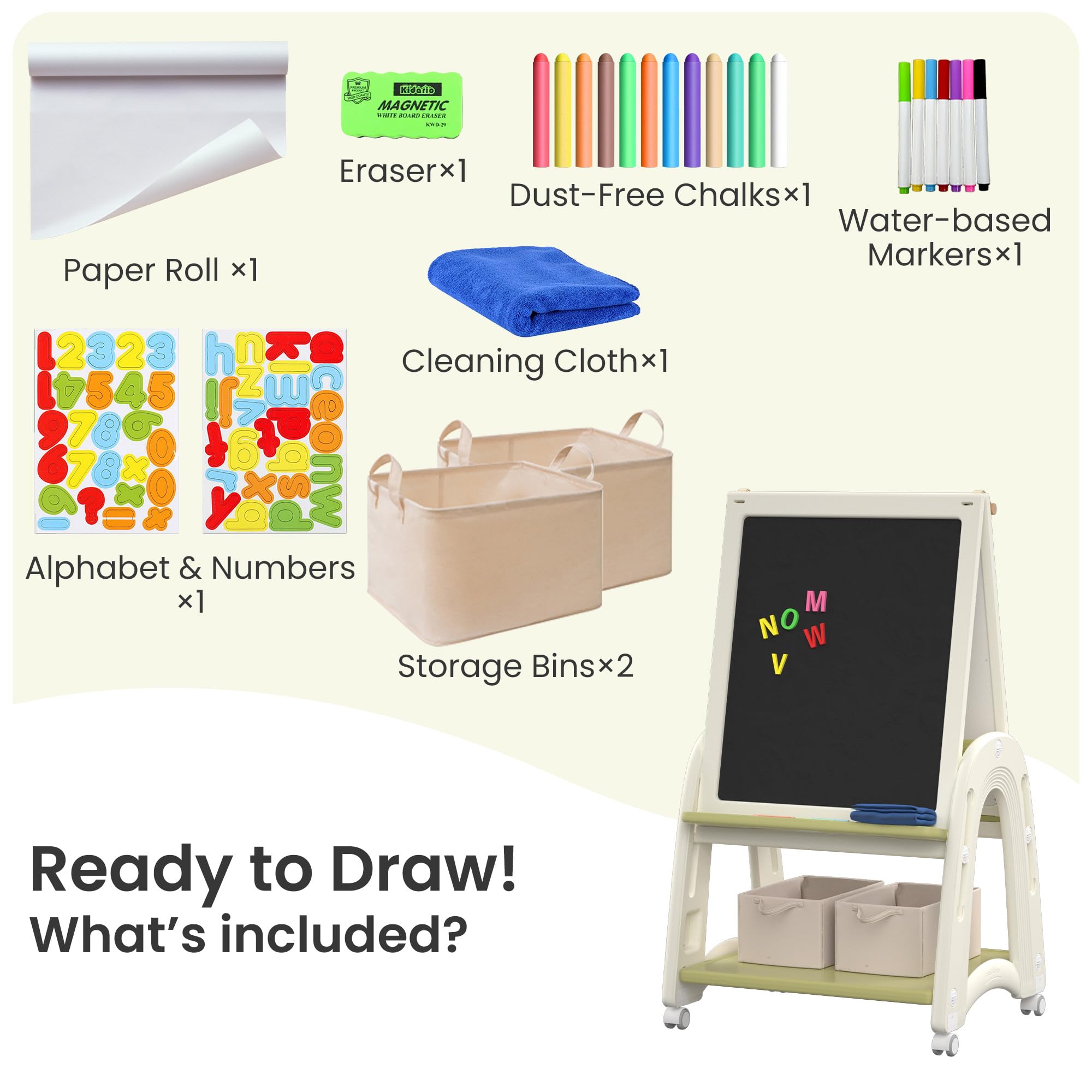 Cavalletto Artistico 3-in-1 per Bambini con Rotolo di Carta, Lavagna Bianca e Lavagna Nera, Altezza Regolabile, Accessori da Disegno Inclusi, Verde