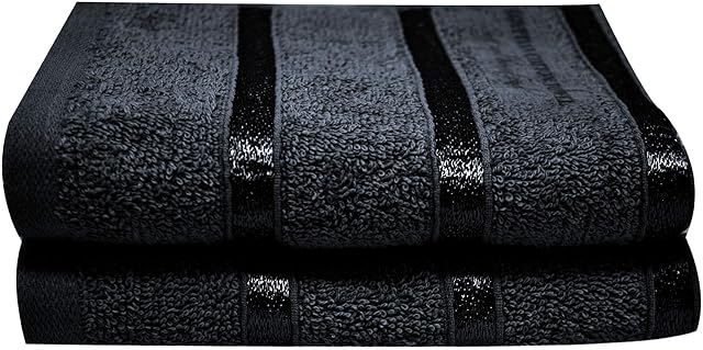 Towelogy® Luxury 100% Egyptian Cotton Hand Towel Set 500 GSM Ultra-Soft and Absorbent Multipurpose Use for Bath, Hand, Face, Gym and Spa 50x81cm (Pack of 2, Black)