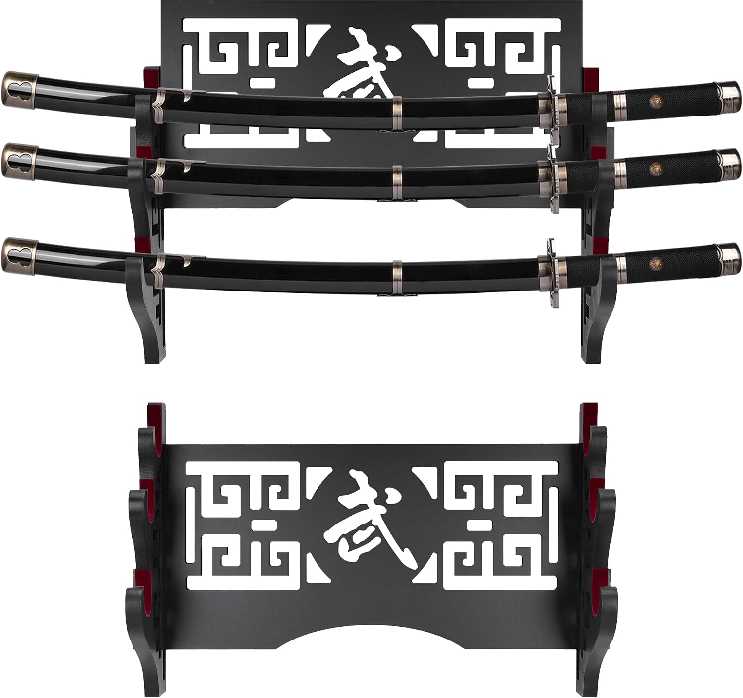 huyear Katana Wall Mount 3 Tier,Samurai Sword Wall Mount Dsiplay with Felt Strips,Wood Sword Display Wall Mount,Sword Rack Katana Stand Wall Bracket Hanger 武