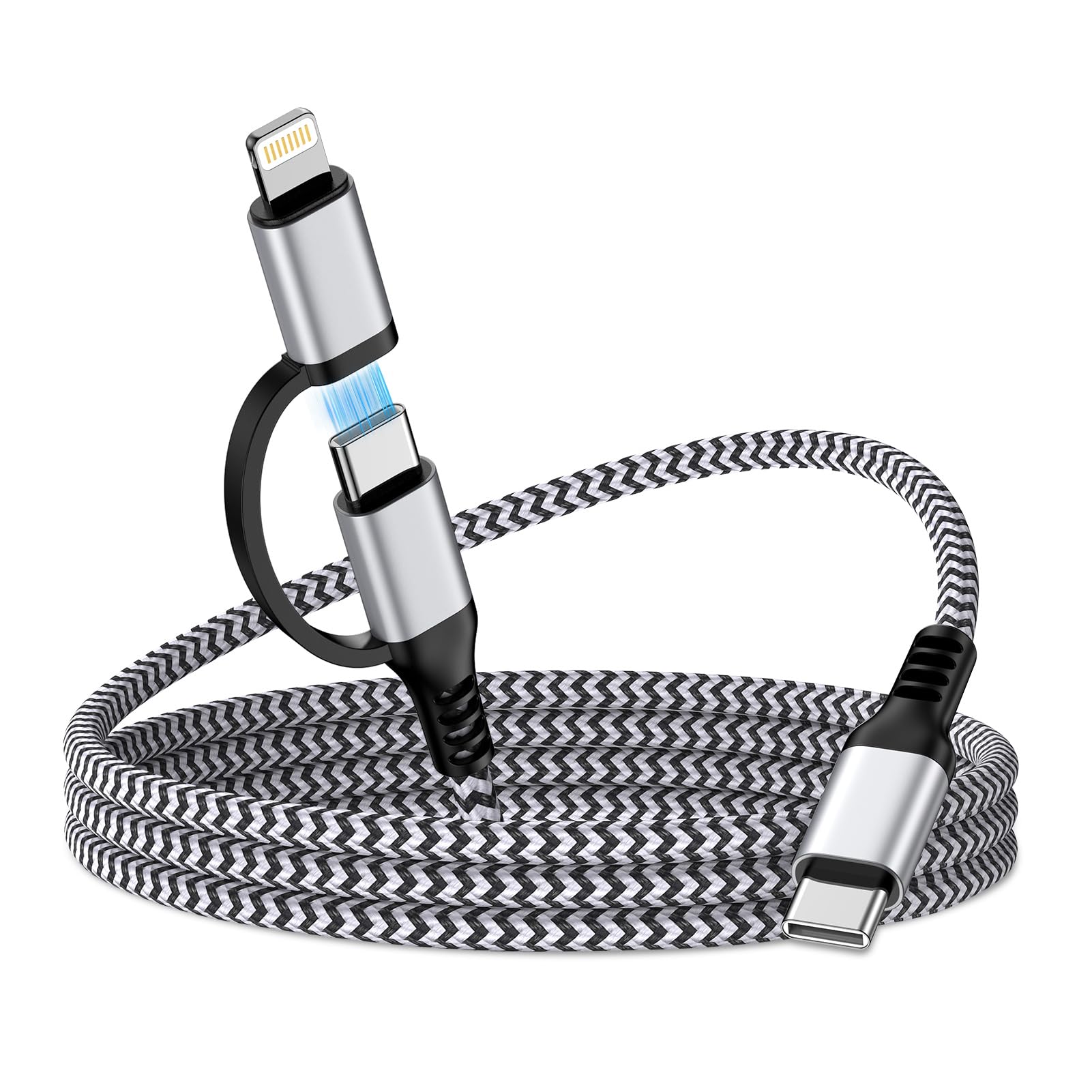 GAEF 2in1 充電ケーブル iPhone 17 と 14充電 0.9M タイプ Cケーブル & ライトニング 30W PD対応 急速充電 &高速データ転送 iPhone用+Android用 Type C Lightning 一本二役 高耐久ナイロン編み i-phone/iPad充電コード iPhone 17/16/15/14/13/など対応 その他Lightning/タイプC各種対応