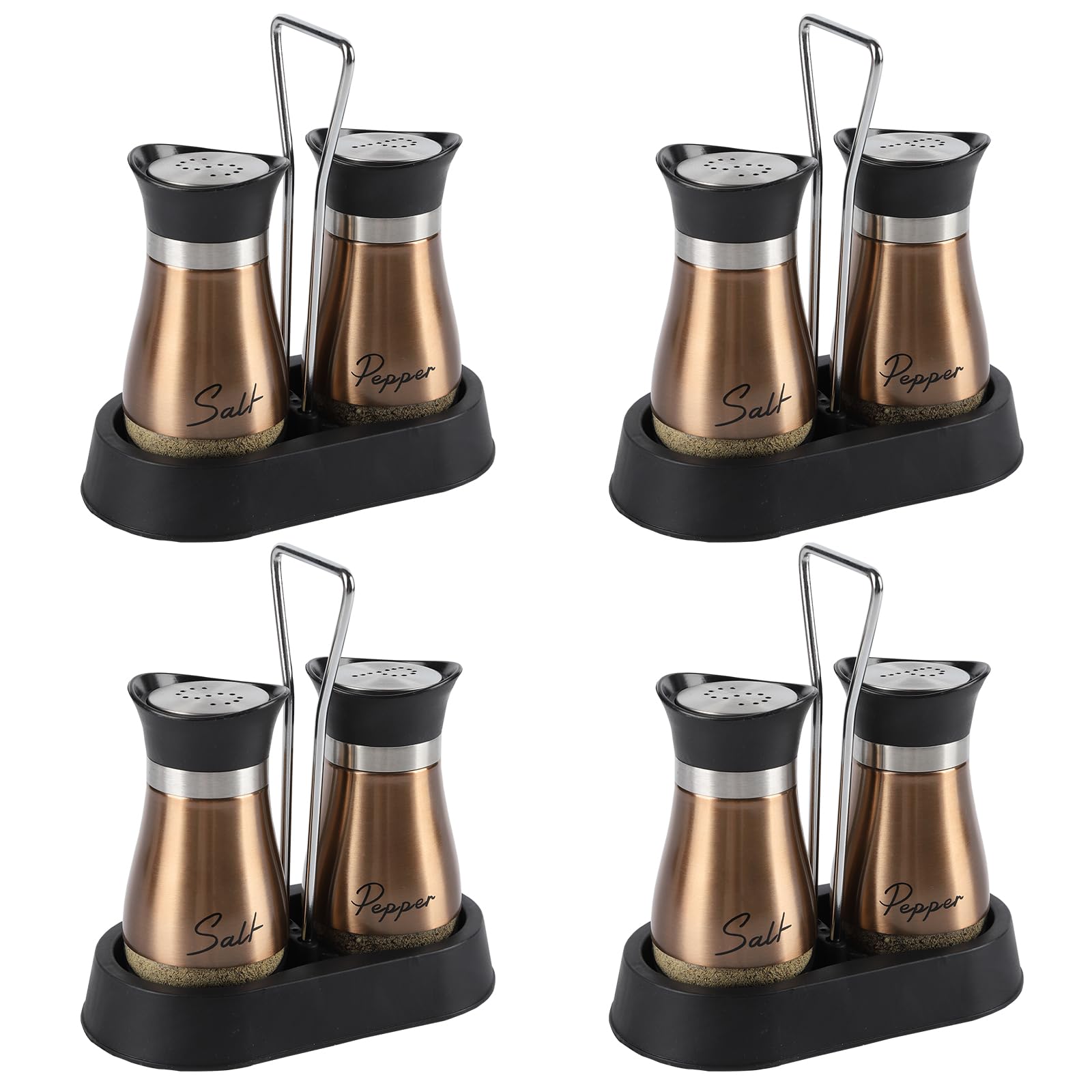 HZPZPP Salt and Pepper Sets, Salt and Pepper Shakers Set – Set of 8 Glass Salt Shakers with Stainless Steel Lids and Holders for Wedding Table, Buffet, Dinner Parties, Catering and Restaurant (Gold)
