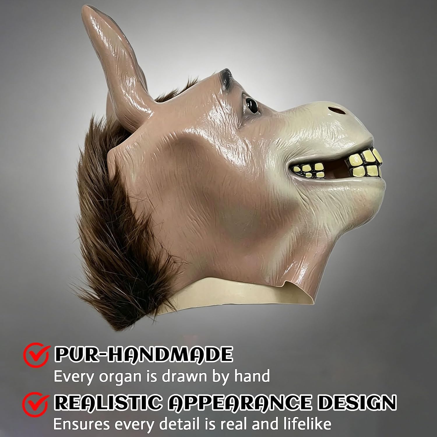 Donkey Mask for Adults - Latex Realistic Animal Head Mask for Halloween Carnival Masquerade Cosplay Party Props