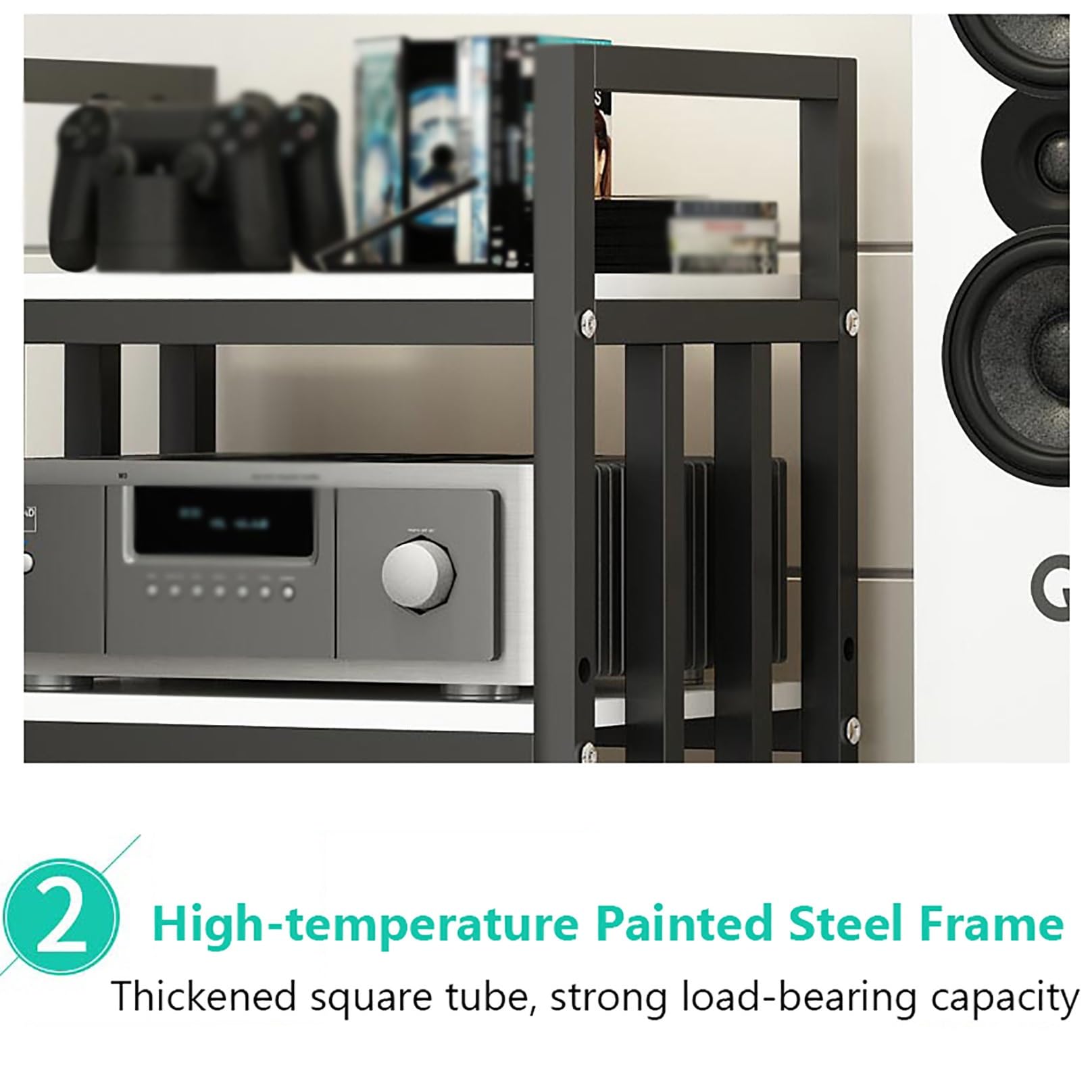 Scaffale per dischi in vinile multistrato HiFi nero, rack di archiviazione audio per dischi e apparecchiature in vinile, elegante espositore per amanti della musica e collezionisti