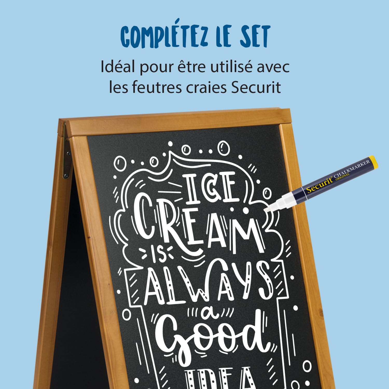 SECURIT - Tableau sur Pied en Bois "Woody" - Couleur Teck