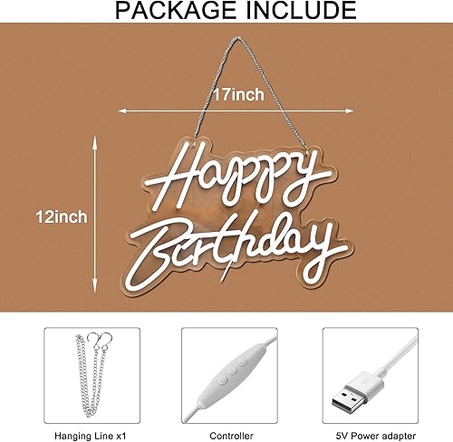 Miniatura 9 de Letrero de neón de feliz cumpleaños para decoración de pared, con interruptor regulable, letreros de luz de neón reutilizables para todas las