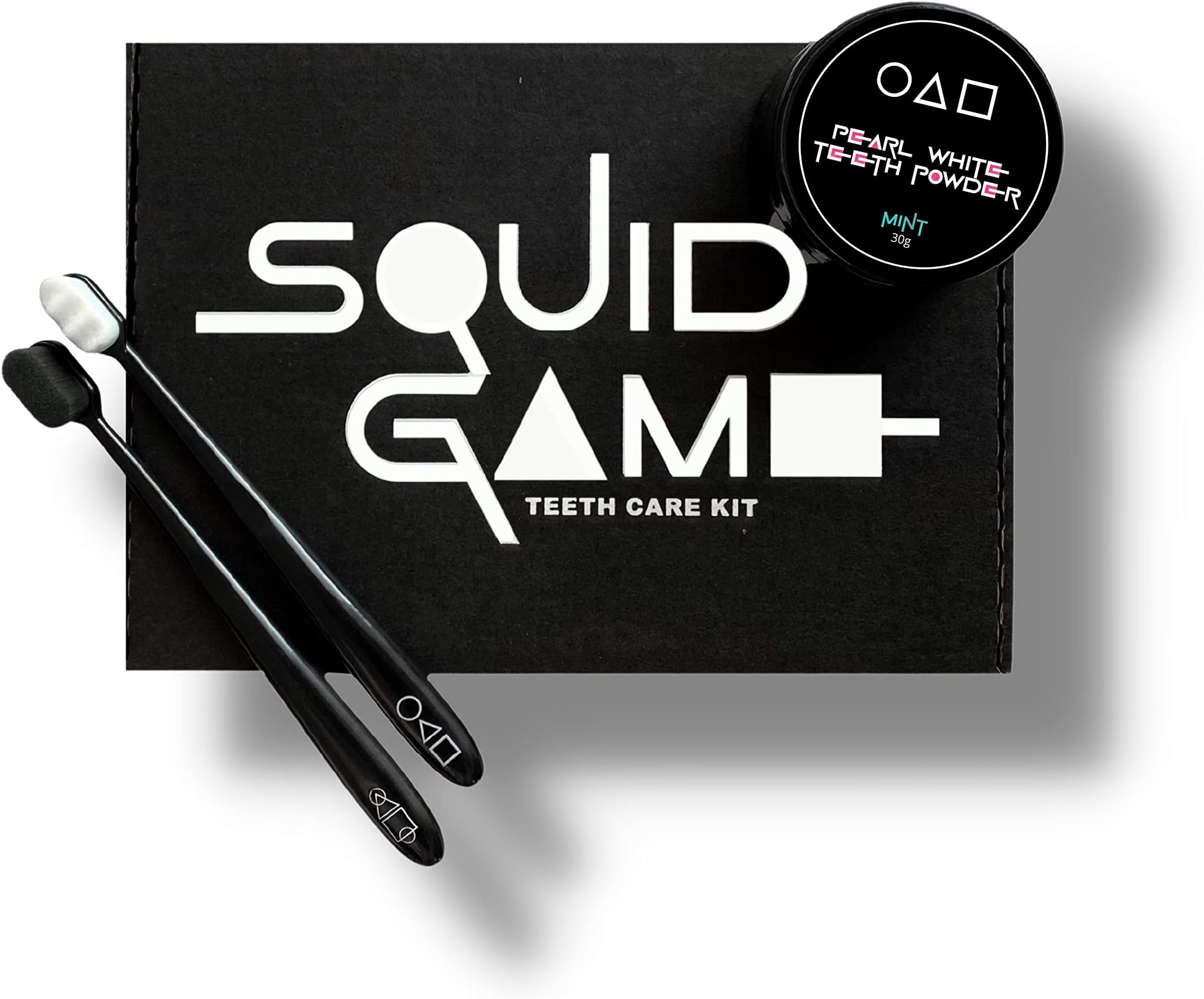 Teeth Powder Toothbrush Squid Game Kit – 2 Nano Toothbrushes & Mint Pearl White Powder – 30g Natural no-Mess Tooth Powder & Extra Soft Micro 20,000 Ultra– Stop Sensitive Gums Gentle Safe Fresh Breath