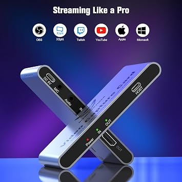 4K 60Hz Capture Card, 1080P 240Hz Gaming Video Capture Card with HDR VRR Passthrough, USB 3.2 Type-C Lag-Free Recorder for PS5, Xbox Series X/S, Nintendo Switch, PC, OBS, Twitch