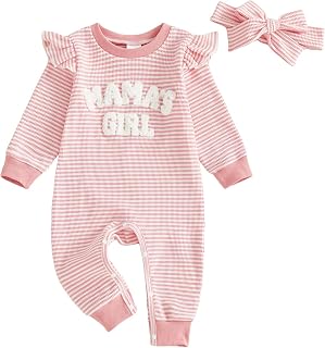 Newborn Baby Girls Romper Outfits Daddy's Girl Embroidery Striped Ruffle Jumpsuit Bodysuit Fall Winter Clothes