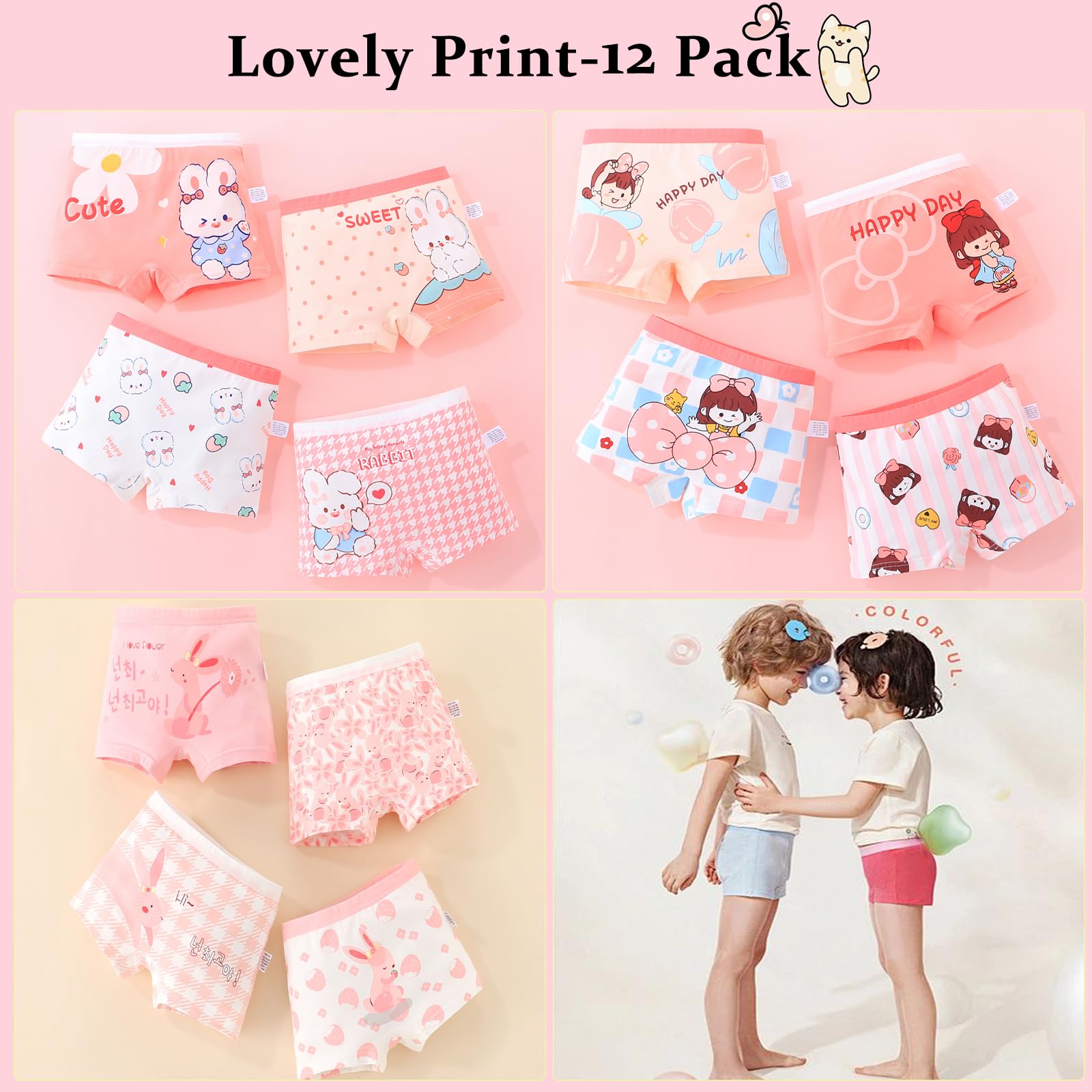 Slip Boxer in Cotone Bambine e Ragazze Mutande Cotone 2-14 Anni Confezione da 12