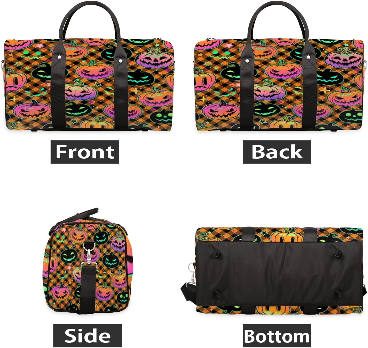 Plaid Pumpkin Halloween Travel Duffel Bag for Women Men Large Capacity Overnight Weekender Bags for Lightweight Waterproof Sport Gym Bag for Workout Yoga Swim