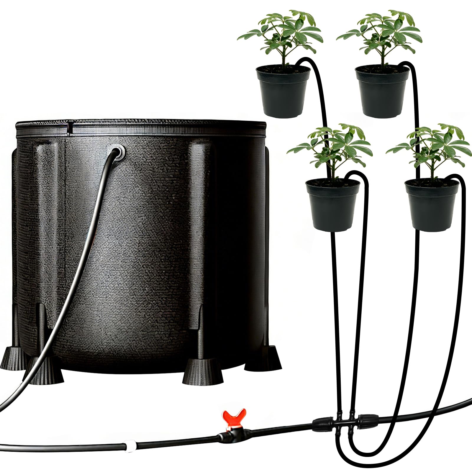 Impianto di irrigazione delle Piante, Kit irrigazione a Goccia con 50L Secchio pieghevole, Pompa dell’acqua da 25W, 8 ugelli a goccia, impianto irrigazione Balcone terrazzo Giardino