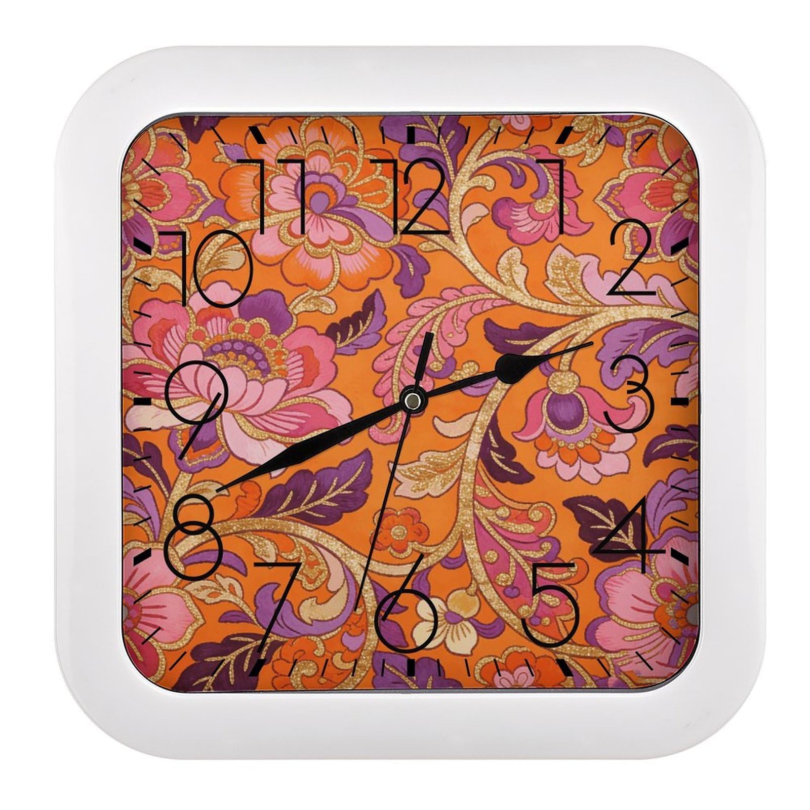 LZQPOEAS Orange Flame Gilded Square Wall Clock, 10.2 Inch Battery Operated Silent Non-Ticking Wall Clock, Square Analog Decorative Clock for Home Wall Art, Living Room, Bedroom, and Office