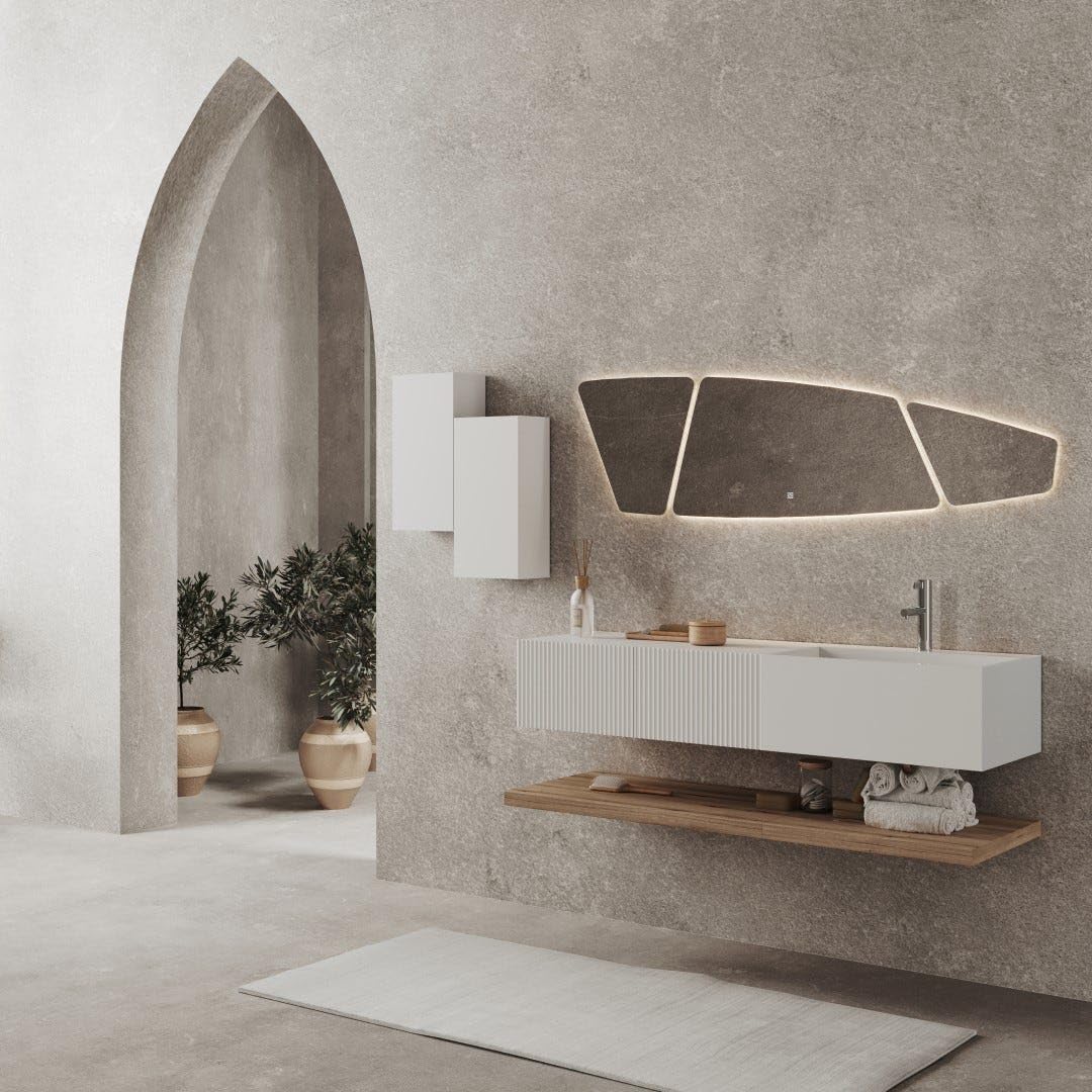 Kiamami Valentina Mobile Bagno Sospeso 140 Cm Bianco E Legno Miele Rodi